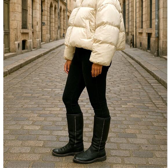 UGG Brooks Tall Black Leather Boots Genuine Sheepskin Lining Women’s Sz 8 Winter - Picture 2 of 16